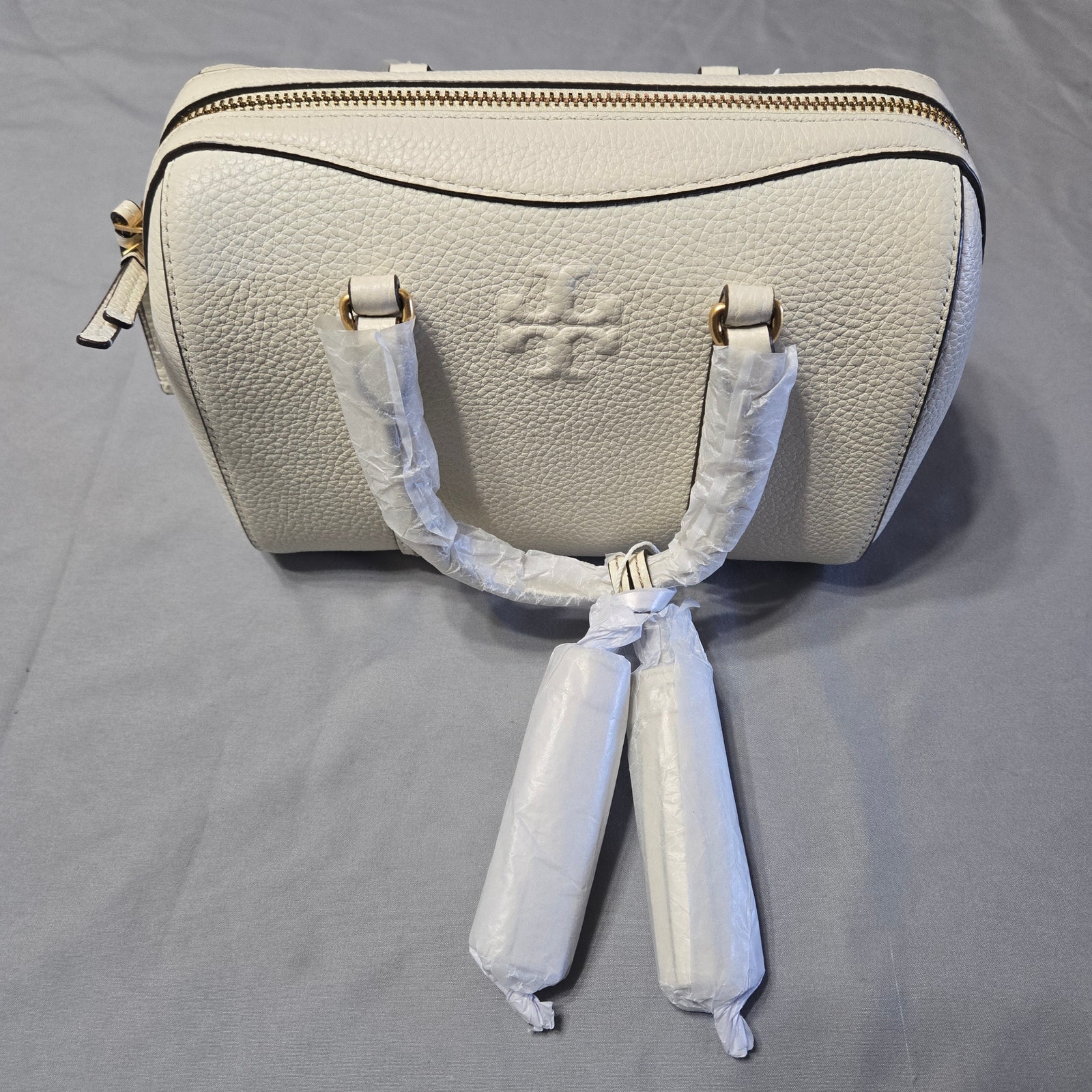 Tory Burch Thea Mini Satchel New Ivory Pebbled Leather Crossbody Bag